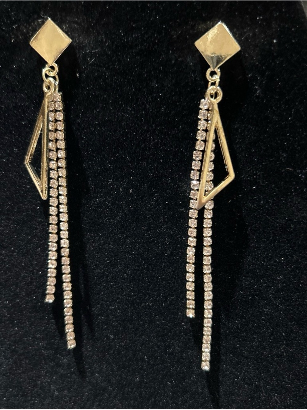Gold-Tone Geometric Drop Earrings with Crystal Tassels